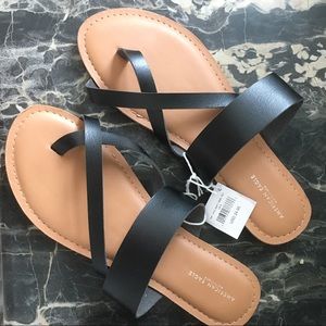 American Eagle Black Strappy Slide Sandals